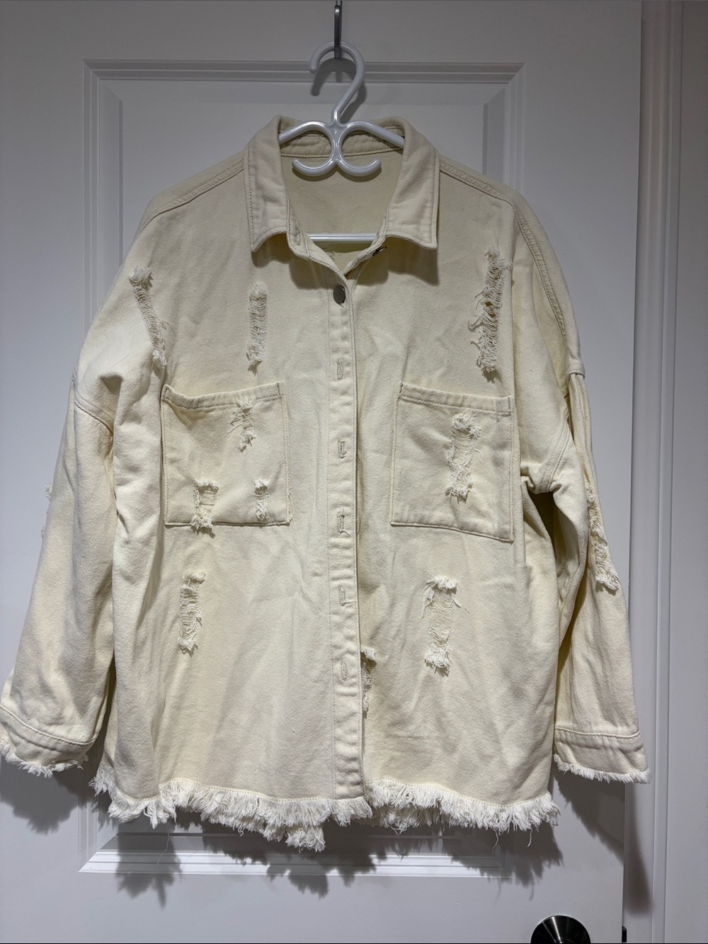 Neutral Distressed Jean Jacket - Cream